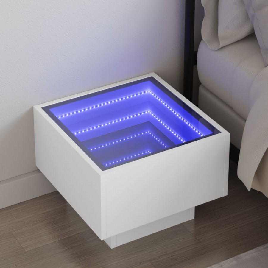 Table de chevet avec LED infini blanc 40x40x30 cm