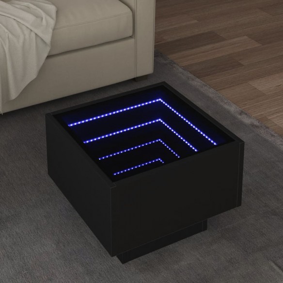 Table d'appoint avec LED noir 40x40x30 cm bois d'ingénierie