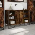 Armoire lavabo de salle de bain chêne fumé 91x35x60 cm