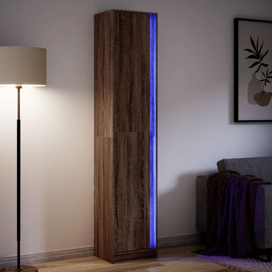 Buffet haut LED chêne brun 41,5x32,5x200 cm bois d’ingénierie