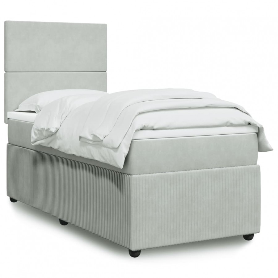 cadre de lit et matelas Gris clair 90x200 cm Velours