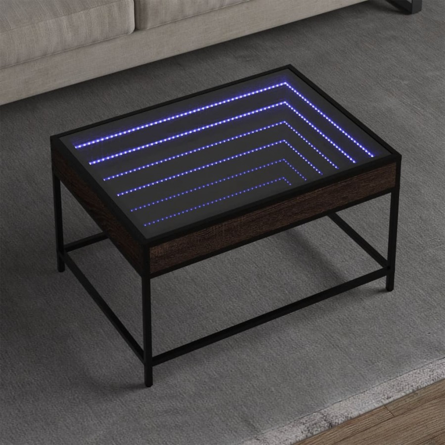 Table basse avec LED infini chêne marron 70x50x41 cm