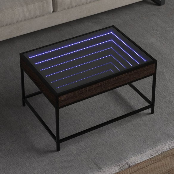 Table basse avec LED infini chêne marron 70x50x41 cm