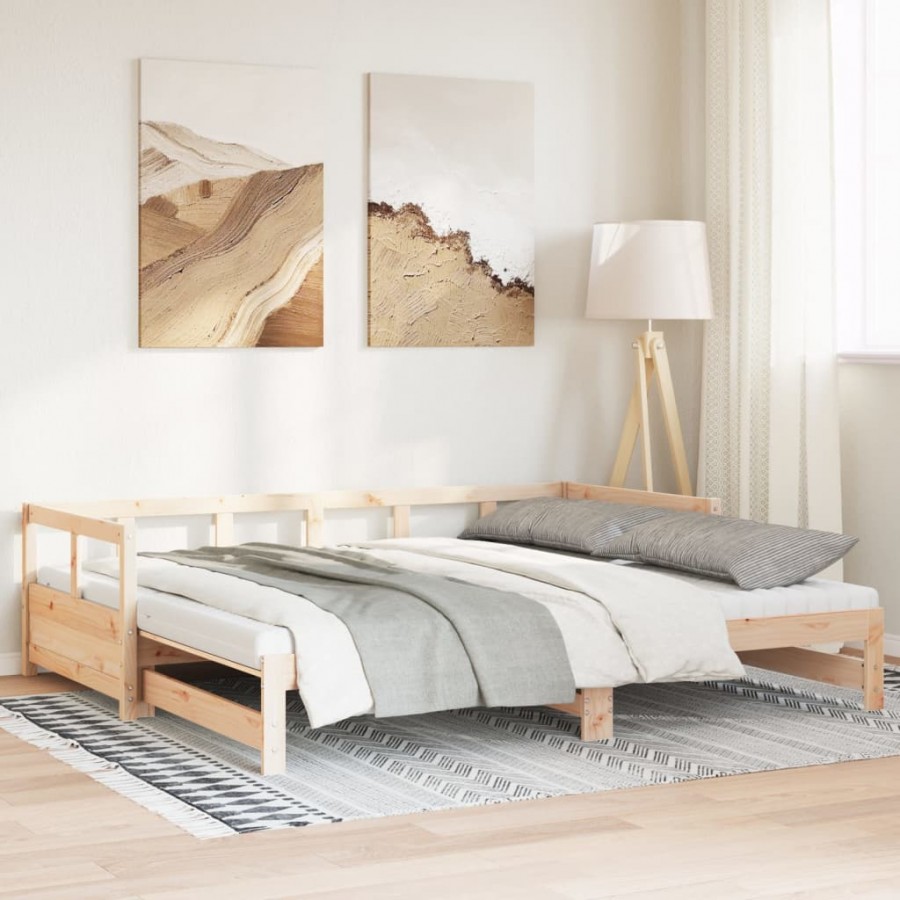 Lit de jour et lit gigogne et matelas 90x200 cm bois pin massif