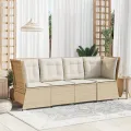 Canapé d'angle de jardin avec coussins beige résine tressée