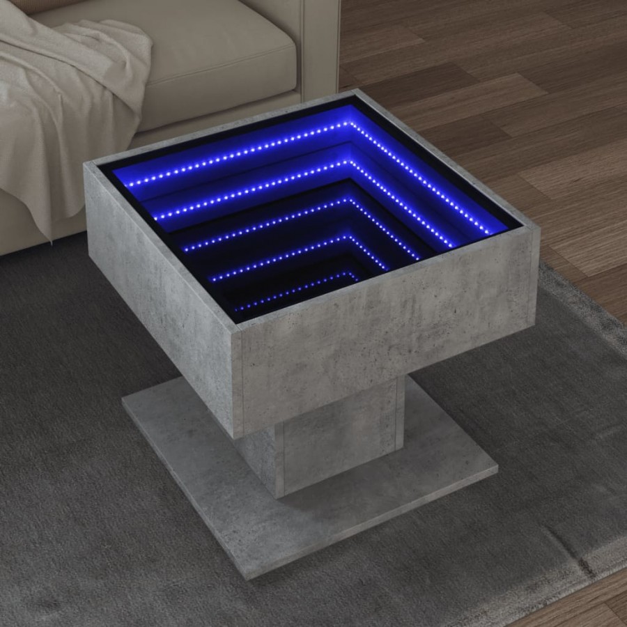 Table basse avec LED gris béton 50x50x45 cm bois d'ingénierie