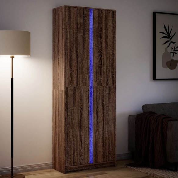 Buffet haut avec LED chêne brun 74x32,5x200cm bois d’ingénierie