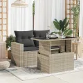 Table de jardin dessus en verre gris clair 100x55x73 cm rotin