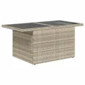 Table de jardin dessus en verre gris clair 100x55x73 cm rotin