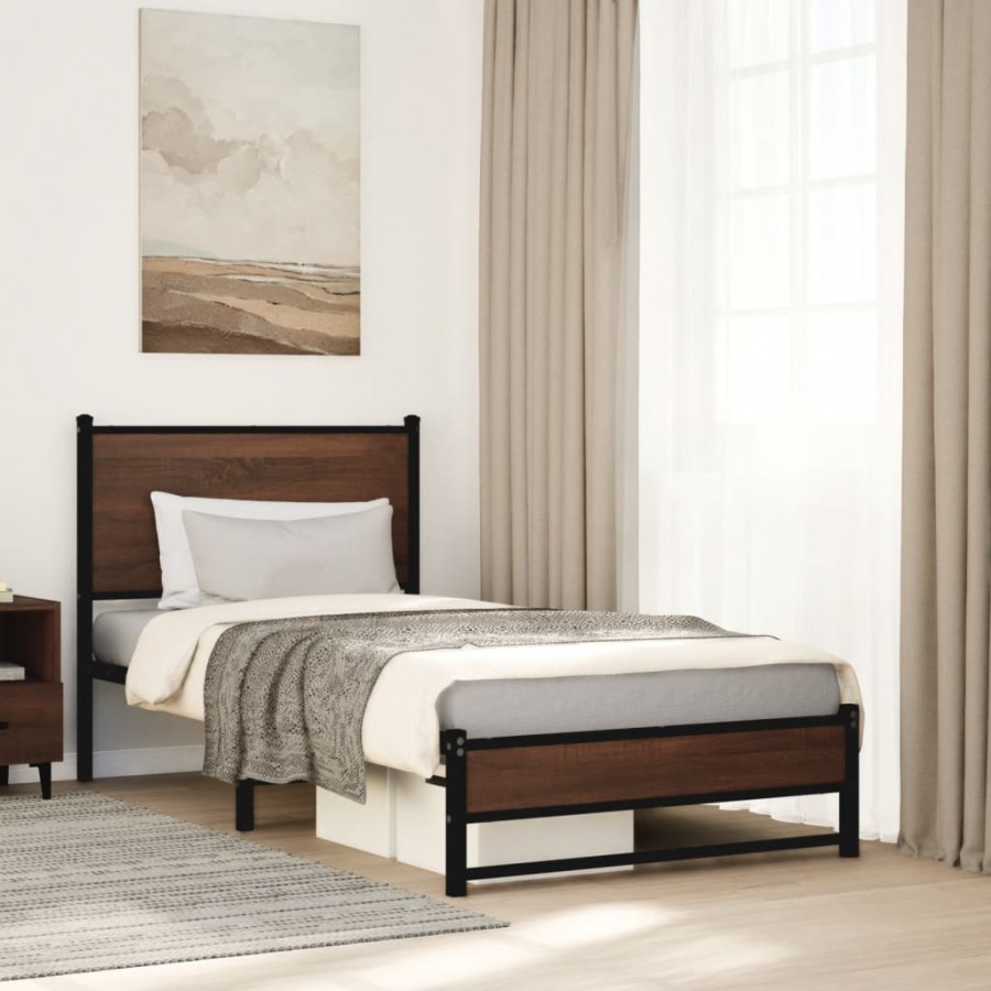 Cadre de lit en métal sans matelas chêne marron 80x200 cm