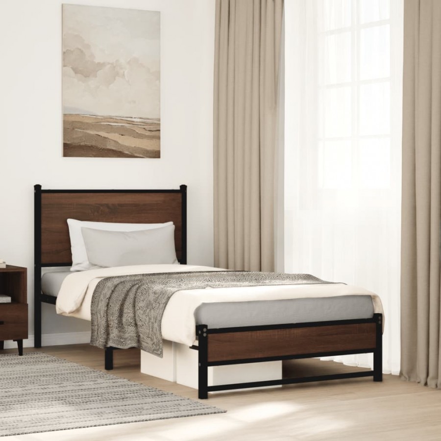 Cadre de lit en métal sans matelas chêne marron 90x200 cm