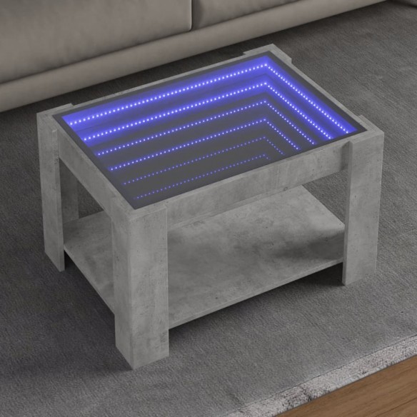 Table basse avec LED gris béton 73x53x45 cm bois d'ingénierie