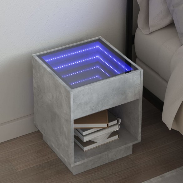 Table de chevet avec LED infini gris béton 40x40x50 cm