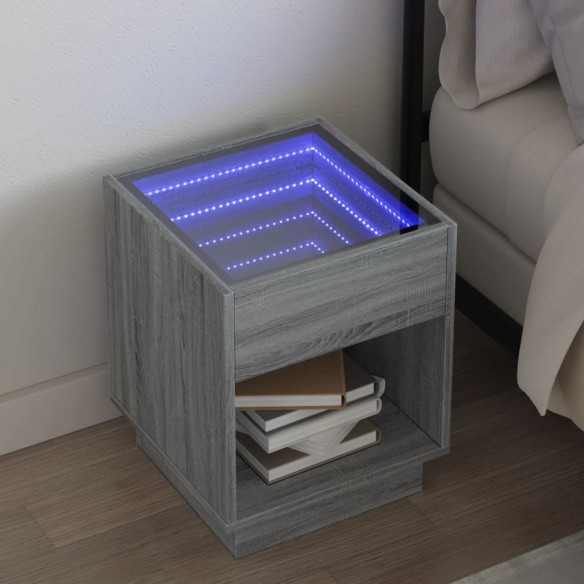 Table de chevet avec LED infini sonoma gris 40x40x50 cm