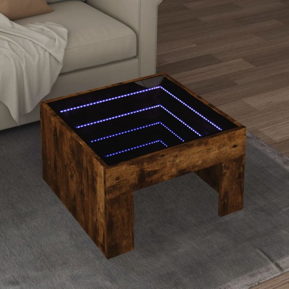 Table basse avec LED infini chêne fumé 50x50x30 cm