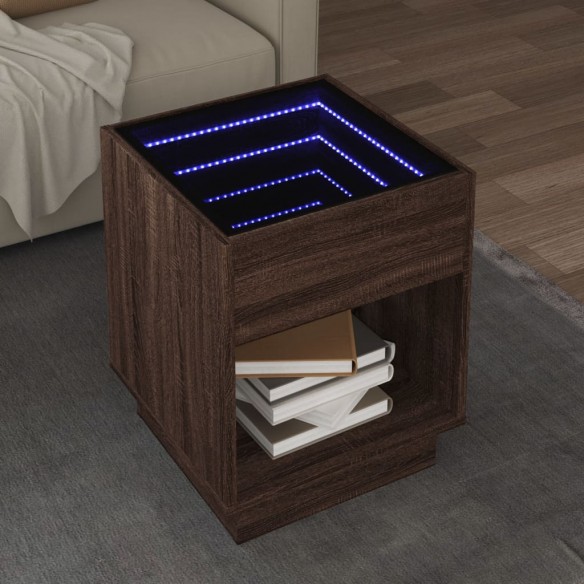 Table basse avec LED infini chêne marron 40x40x50 cm