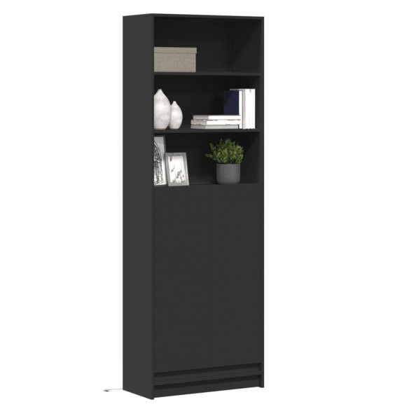 Buffet haut avec LED noir 69x32,5x200 cm bois d’ingénierie