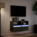 Meubles TV muraux avec lumières LED 2 pcs noir 41x31x45 cm