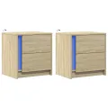 Armoires de chevet et lumières LED 2 pcs chêne sonoma