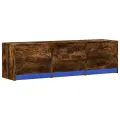 Meuble TV avec LED chêne fumé 140x34x40 cm bois d'ingénierie