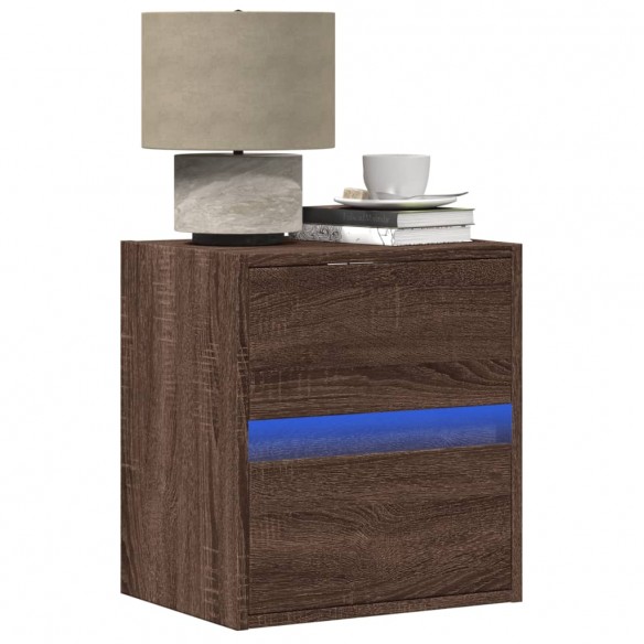 Table de chevet murale avec lumières LED chêne marron