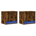 Tables de chevet murales avec lumières LED 2 pcs chêne fumé