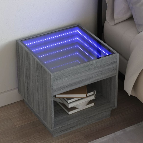 Table de chevet avec LED infini sonoma gris 50x50x50 cm