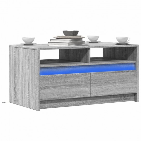 Table basse avec lumières LED sonoma gris bois d'ingénierie