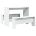 Ensemble table à manger et bancs 3pcs blanc bois d'ingénierie
