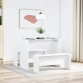 Ensemble table à manger et bancs 3pcs blanc bois d'ingénierie