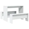 Ensemble table à manger et bancs 3pcs blanc bois d'ingénierie