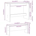 Ensemble table à manger et bancs 3pcs blanc bois d'ingénierie