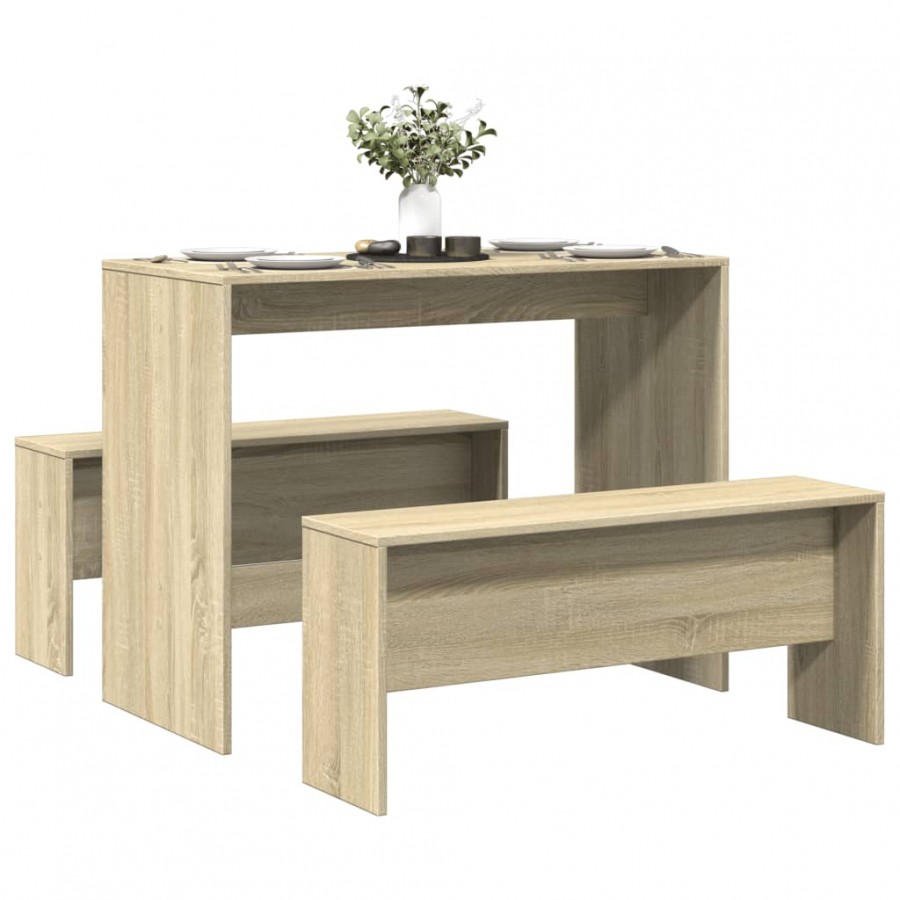 Ensemble table à manger et bancs 3 pcs bois d'ingénierie