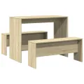Ensemble table à manger et bancs 3 pcs bois d'ingénierie