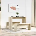 Ensemble table à manger et bancs 3 pcs bois d'ingénierie