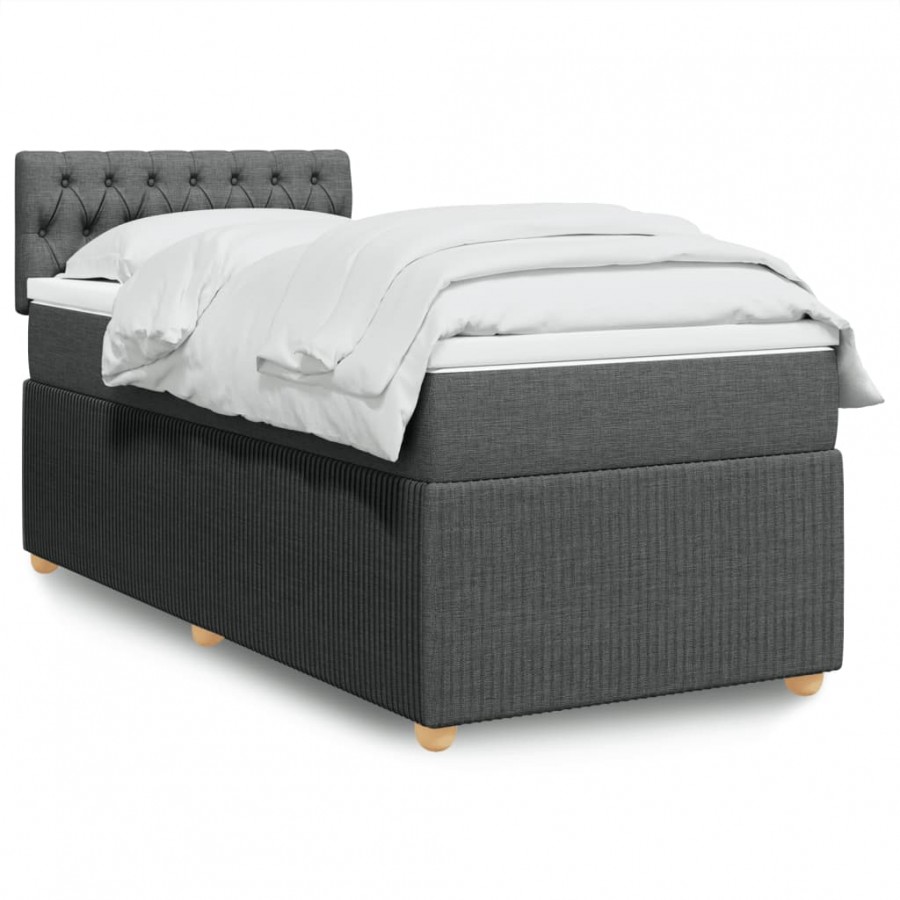 cadre de lit avec matelas Gris foncé 90x200 cm Tissu