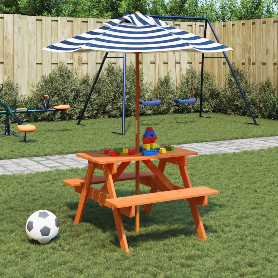 Table de pique-nique pour 4 enfants avec parasol bois de sapin