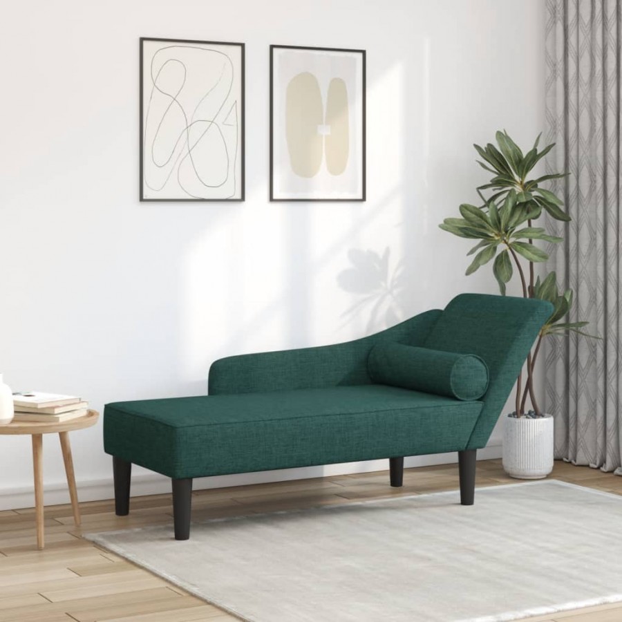 Chaise longue avec coussins vert foncé tissu