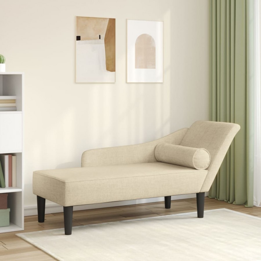 Chaise longue avec coussins crème tissu