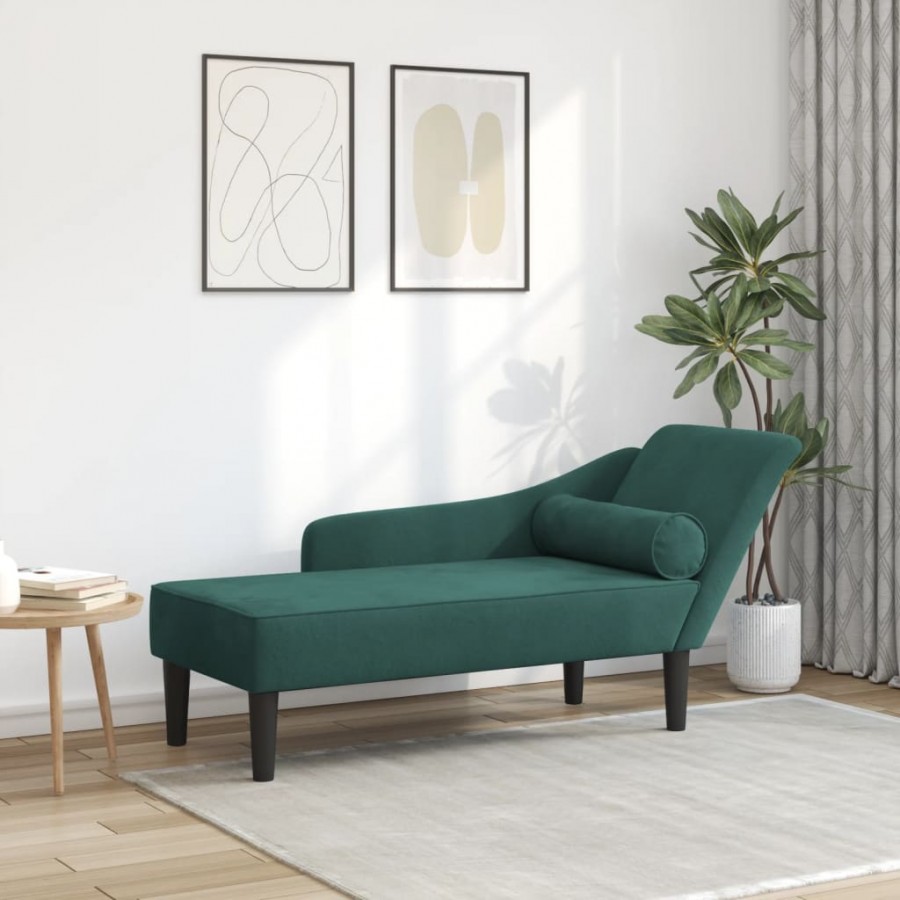 Chaise longue avec coussins vert foncé velours