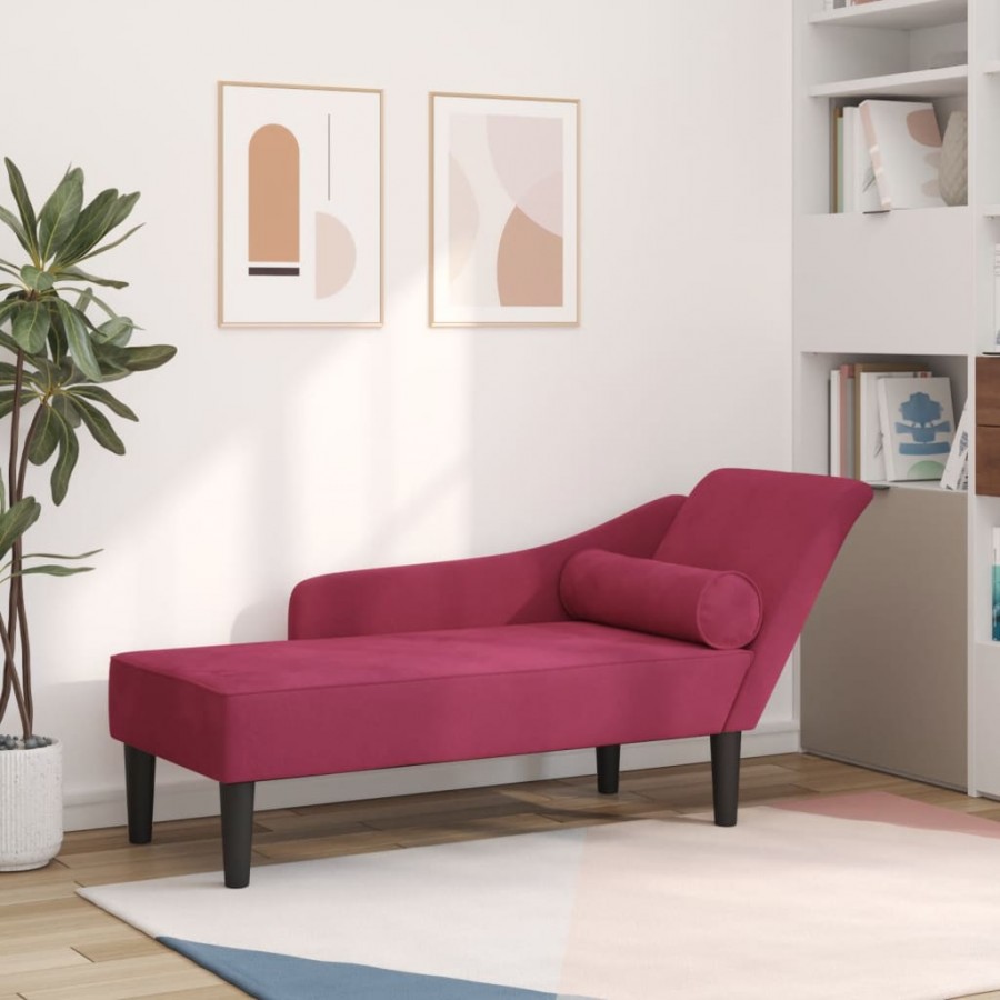 Chaise longue avec coussins rouge bordeaux velours