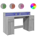 Bureau et lumières LED sonoma gris 140x55x91 cm bois ingénierie