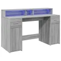 Bureau et lumières LED sonoma gris 140x55x91 cm bois ingénierie