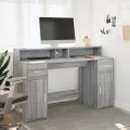 Bureau et lumières LED sonoma gris 140x55x91 cm bois ingénierie