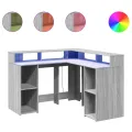 Bureau et lumières LED sonoma gris 130x130x91cm bois ingénierie