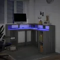 Bureau et lumières LED sonoma gris 130x130x91cm bois ingénierie