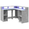 Bureau et lumières LED gris béton 130x130x91cm bois ingénierie