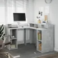 Bureau et lumières LED gris béton 130x130x91cm bois ingénierie