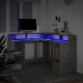 Bureau et lumières LED gris béton 130x130x91cm bois ingénierie