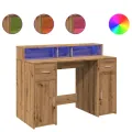 Bureau avec lumières LED chêne artisanal bois d'ingénierie